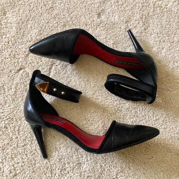 Charles Jourdan Black Pointed Toe Pumps - Picture 1 of 7